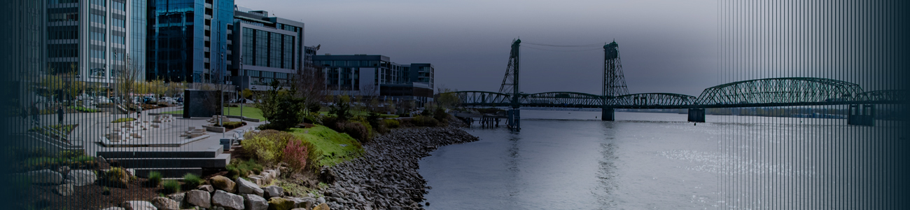 Oregon–Washington Bridge and Vancouver skyline from Waterfront Park